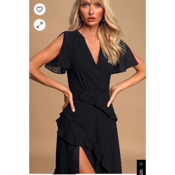 Lulus Black Swiss Dot Ruffled Midi Dress Size Xs NWT - Picture 2 of 11